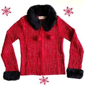 ENERGIE ~GIRLS FAUX FUR-TRIM SPARKLE SWEATER~ SZ 7/8 (S)